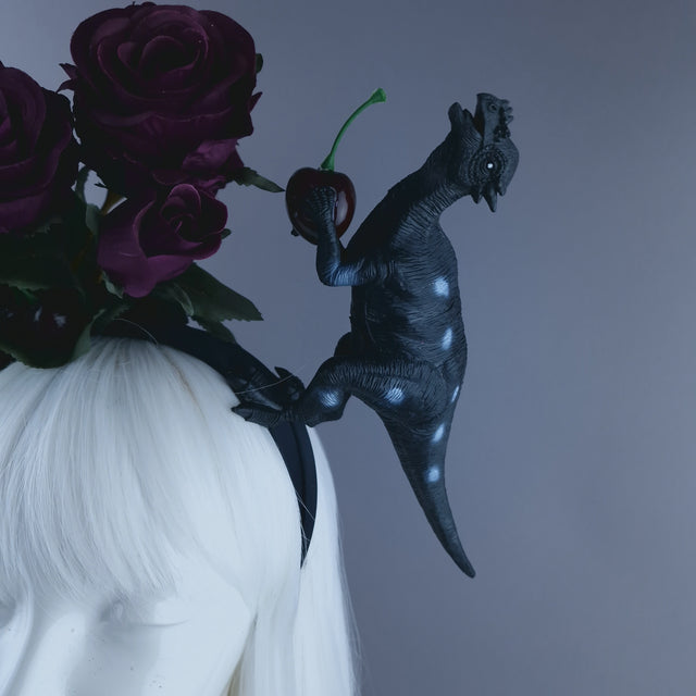 "Donia" Deep Plum Rose, Cherries and Dinosaur Headdress