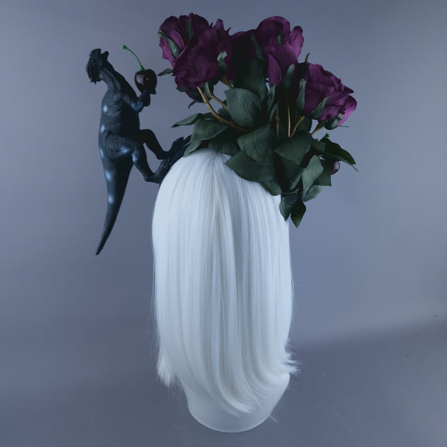 "Donia" Deep Plum Rose, Cherries and Dinosaur Headdress