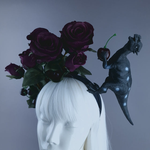 "Donia" Deep Plum Rose, Cherries and Dinosaur Headdress