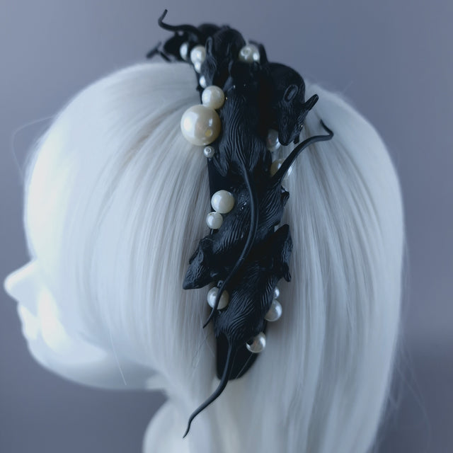 "Doon" Black Rats & Pearls Headdress