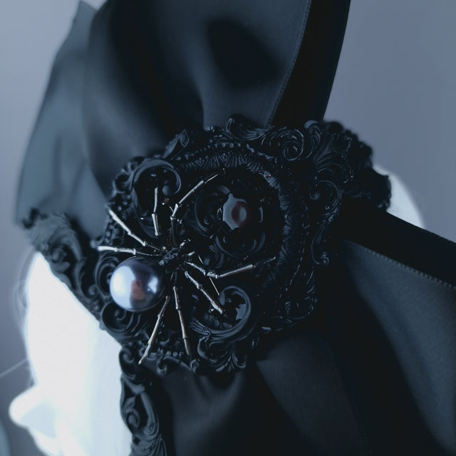" Dinsmore" Black Bow, Spider & Filigree Vintage Style Headdress