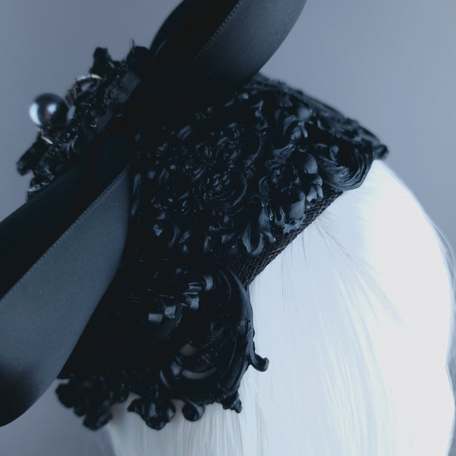 " Dinsmore" Black Bow, Spider & Filigree Vintage Style Headdress