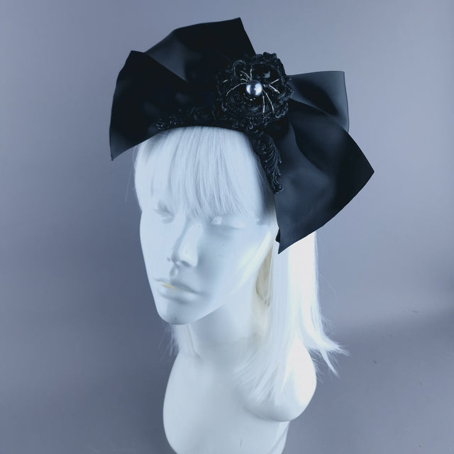 " Dinsmore" Black Bow, Spider & Filigree Vintage Style Headdress