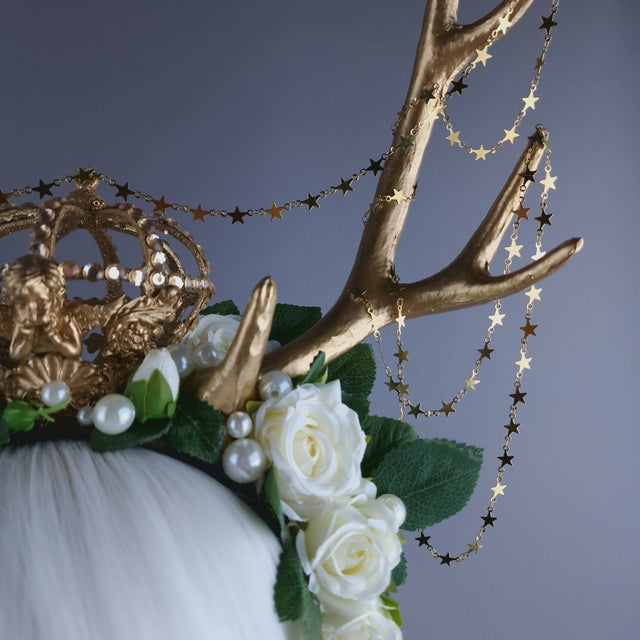 "Orein" Antlers, Pearl & Gold Filigree Headpiece