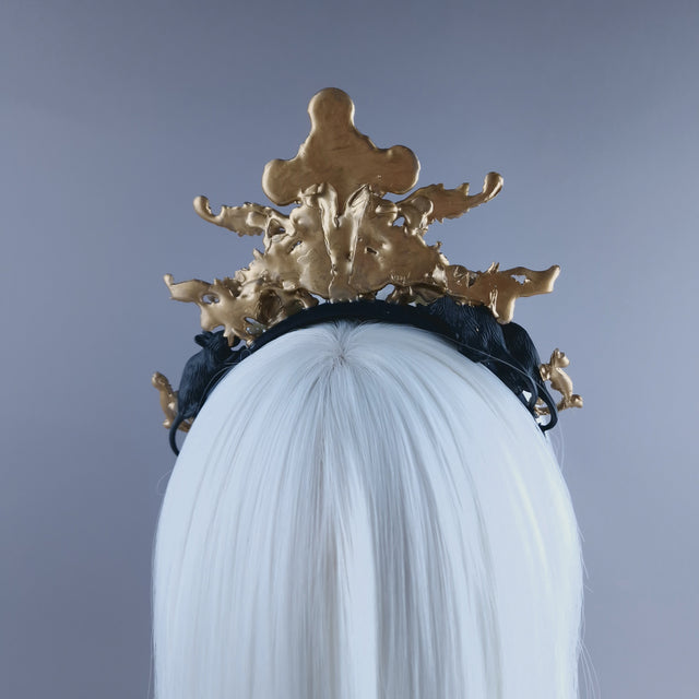 "Miu" Black Rat, Pearl & Gold Filigree Headpiece