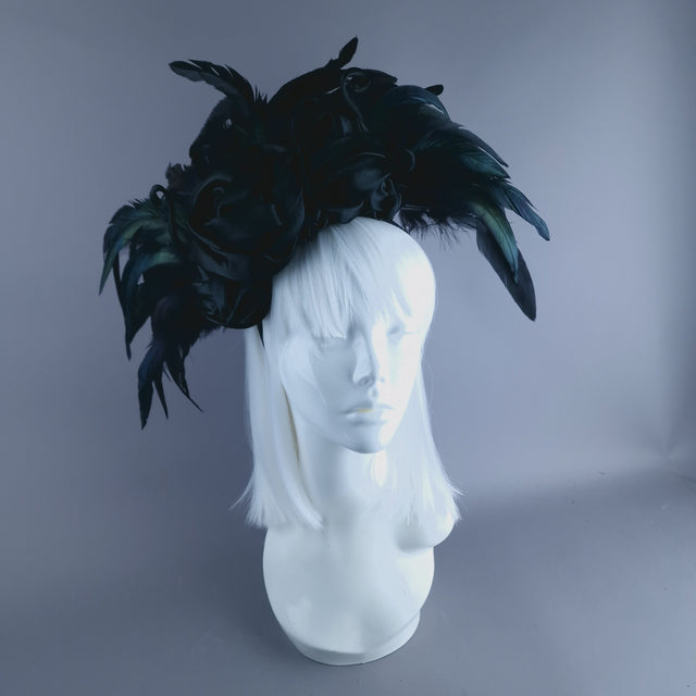 "Vares" Black Feather & Rose Headdress
