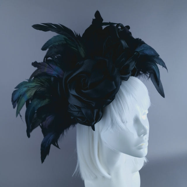 "Vares" Black Feather & Rose Headdress