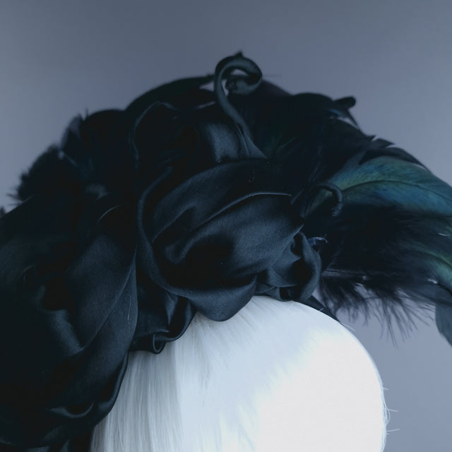 "Vares" Black Feather & Rose Headdress