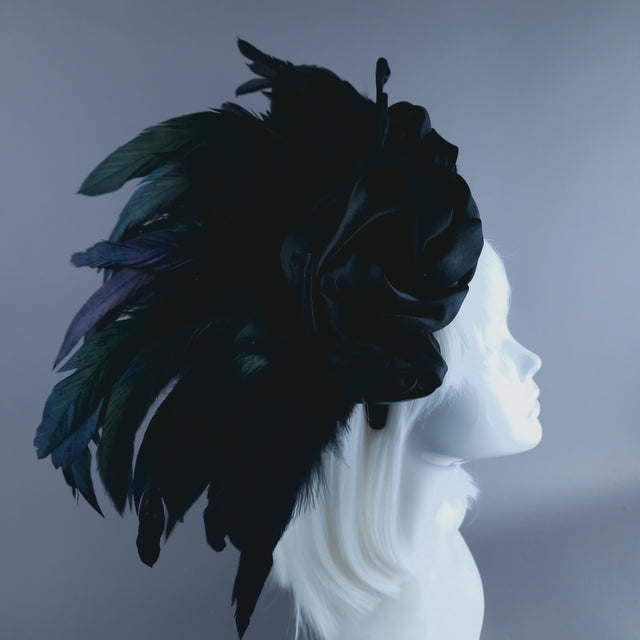 "Vares" Black Feather & Rose Headdress