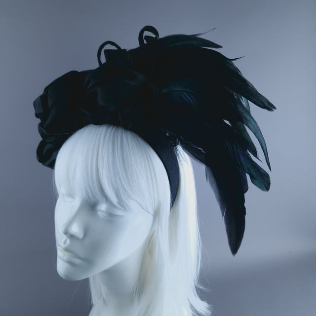"Vares" Black Feather & Rose Headdress
