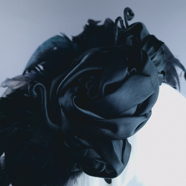 "Vares" Black Feather & Rose Headdress