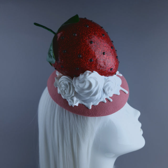 Pearls & Swine: OTT Food Fascinator Hat - Giant Strawberry & Cream "Fariza"