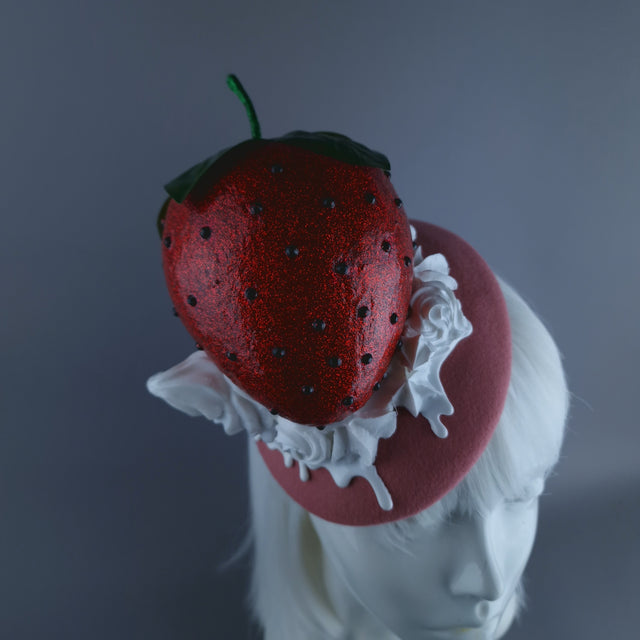Pearls & Swine: OTT Food Fascinator Hat - Giant Strawberry & Cream "Fariza"