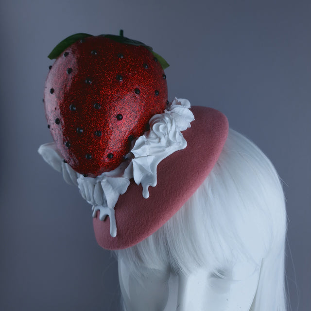 Pearls & Swine: OTT Food Fascinator Hat - Giant Strawberry & Cream "Fariza"