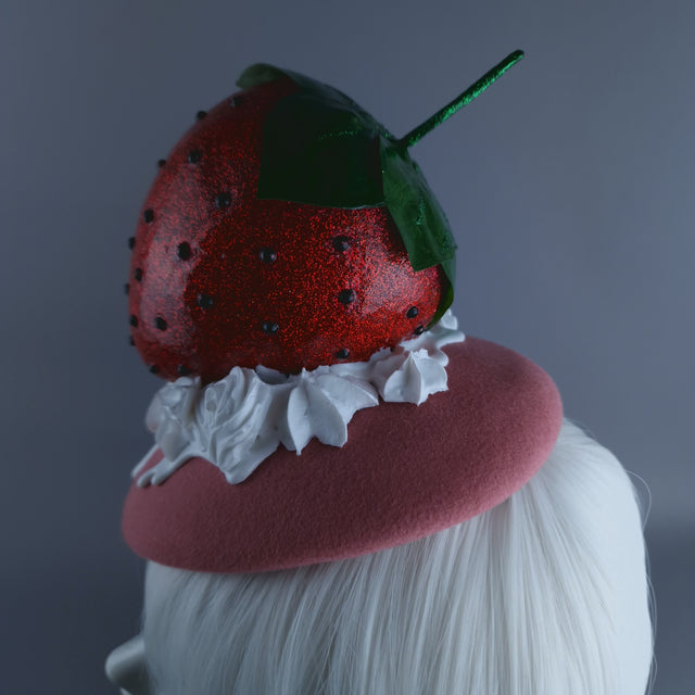 Pearls & Swine: OTT Food Fascinator Hat - Giant Strawberry & Cream "Fariza"