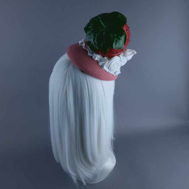 Pearls & Swine: OTT Food Fascinator Hat - Giant Strawberry & Cream "Fariza"