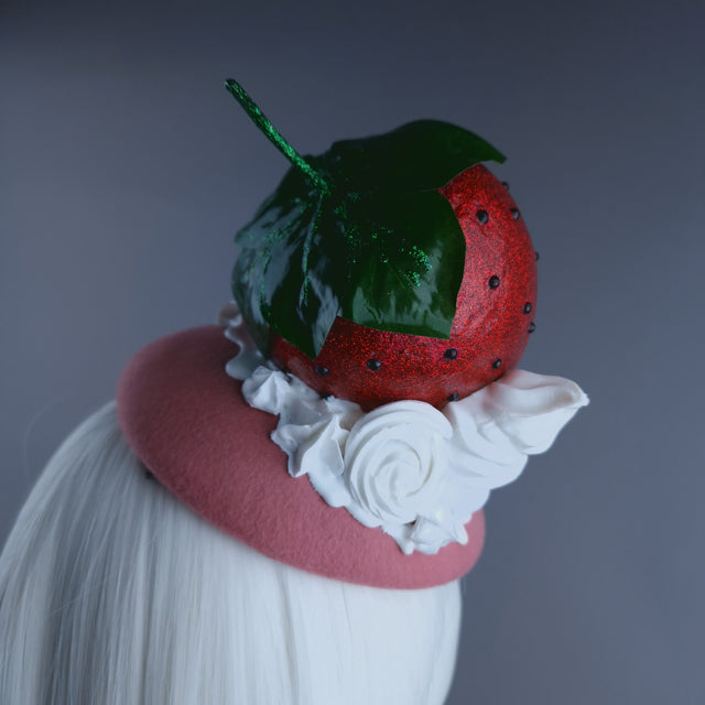 "Fariza" Giant Strawberry & Cream Food Fascinator Hat