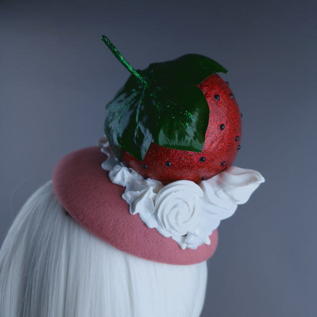 Pearls & Swine: OTT Food Fascinator Hat - Giant Strawberry & Cream "Fariza"