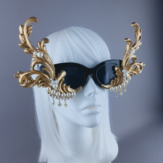 "Caravaggio" OTT Gold & Pearl Filigree Baroque Sunglasses