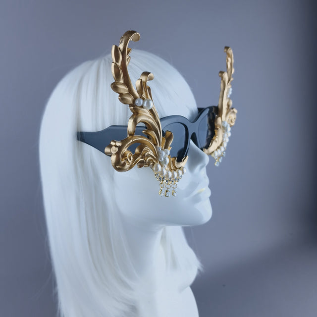"Caravaggio" OTT Gold & Pearl Filigree Baroque Sunglasses