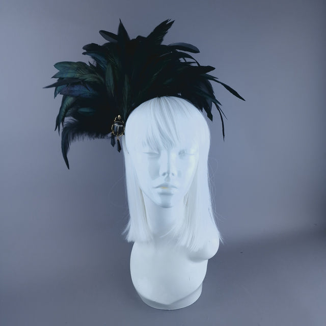 "Crow" Black Feather Headdress with Bettle Jewel