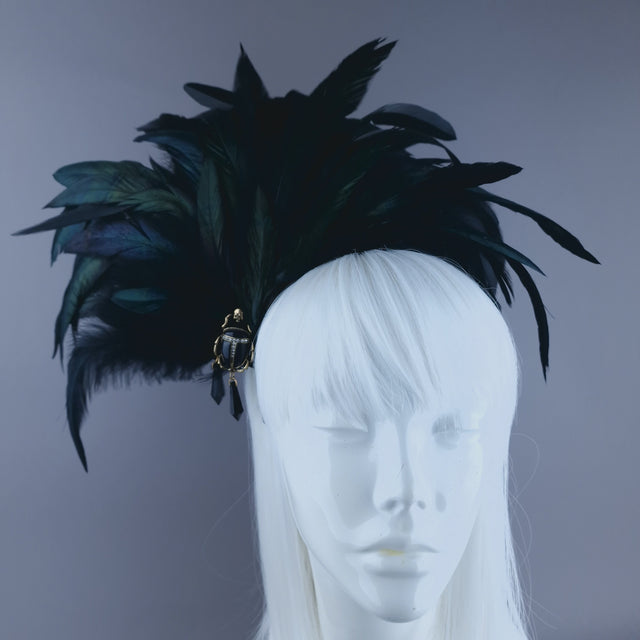 "Crow" Black Feather Headdress with Bettle Jewel