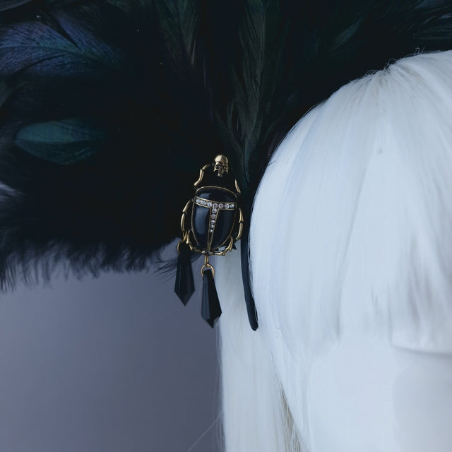"Crow" Black Feather Headdress with Bettle Jewel