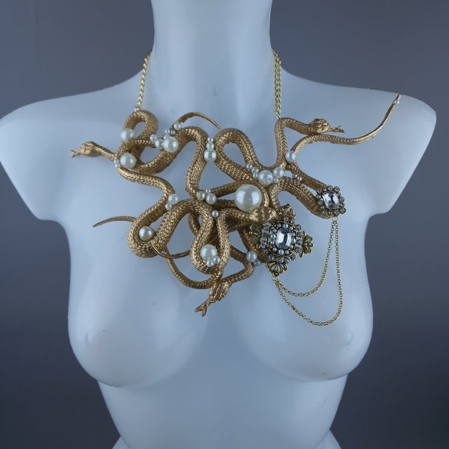 "Entwine" Gold & Pearl Snake Neckpiece