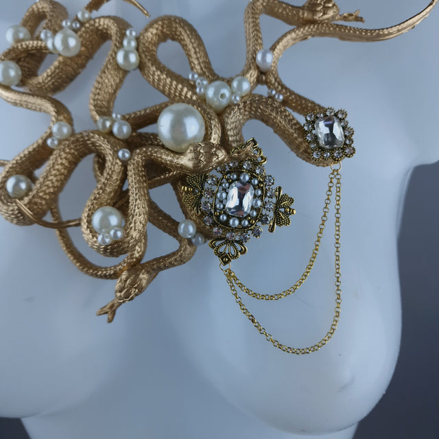 "Entwine" Gold & Pearl Snake Neckpiece