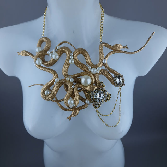 "Entwine" Gold & Pearl Snake Neckpiece