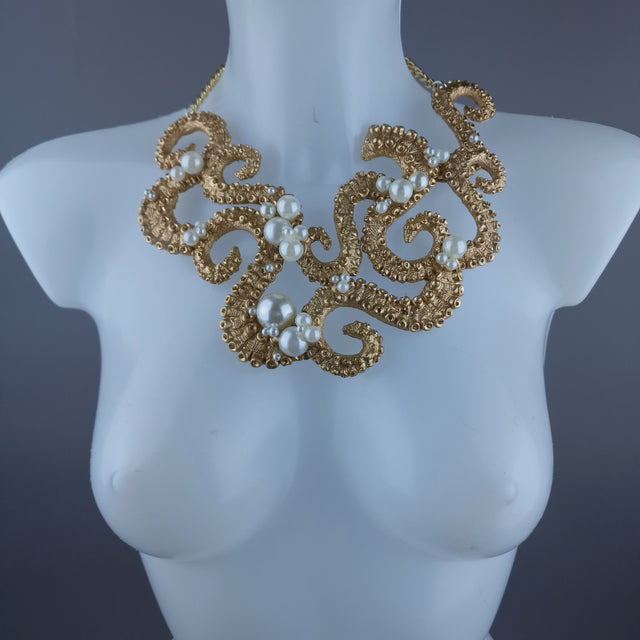 "Writhe" Gold & Pearl Tentacle Neckpiece