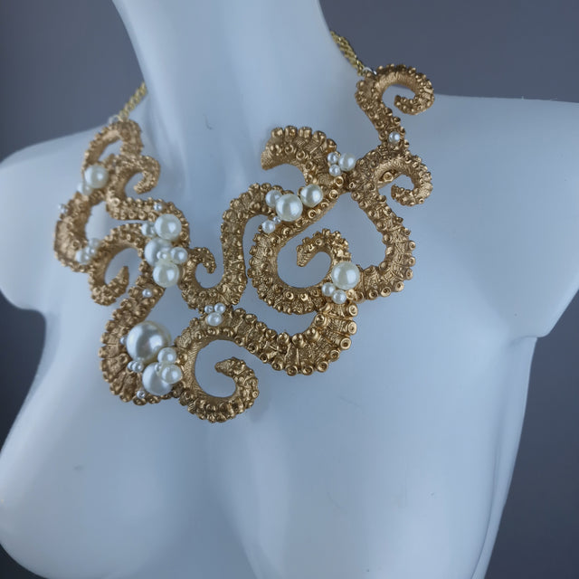 "Writhe" Gold & Pearl Tentacle Neckpiece