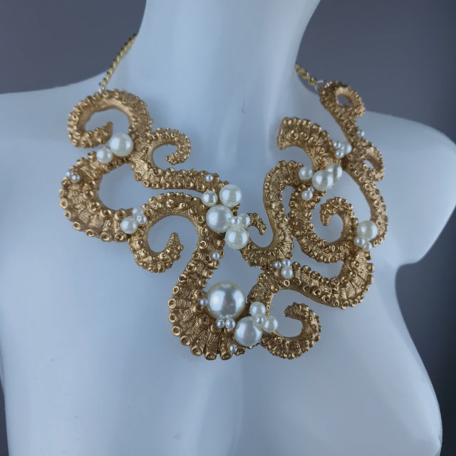 "Writhe" Gold & Pearl Tentacle Neckpiece