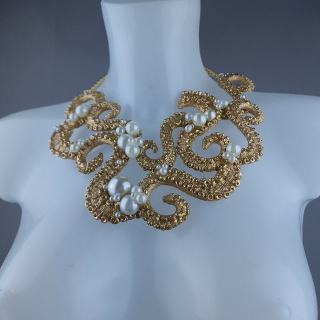 "Writhe" Gold & Pearl Tentacle Neckpiece
