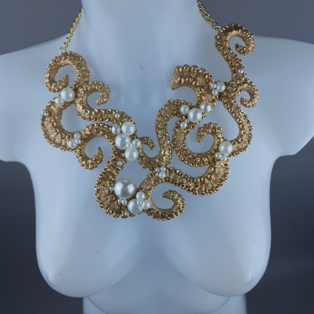 "Writhe" Gold & Pearl Tentacle Neckpiece