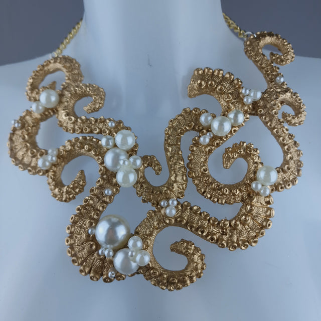 "Writhe" Gold & Pearl Tentacle Neckpiece