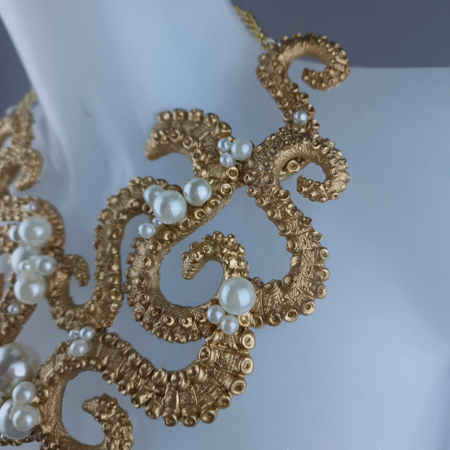 "Writhe" Gold & Pearl Tentacle Neckpiece