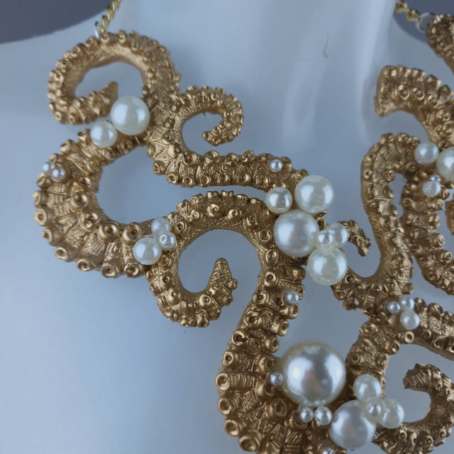"Writhe" Gold & Pearl Tentacle Neckpiece