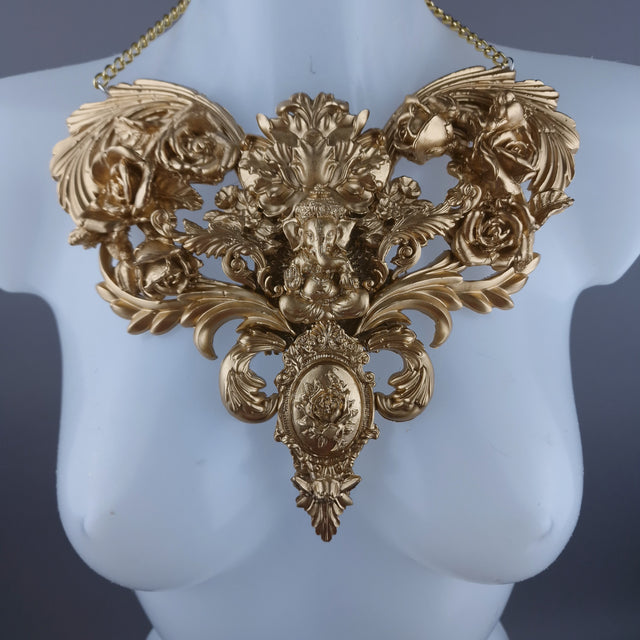 "Beginnings" Gold Ganesh & Filigree Neckpiece