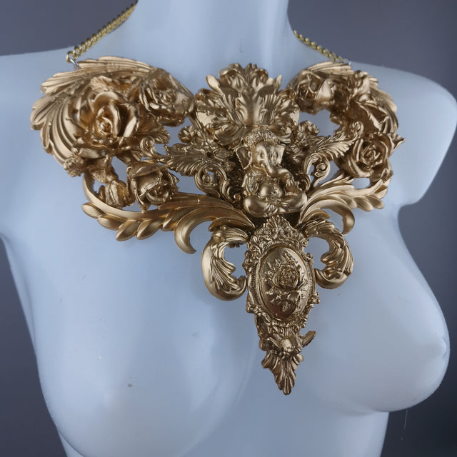 "Beginnings" Gold Ganesh & Filigree Neckpiece