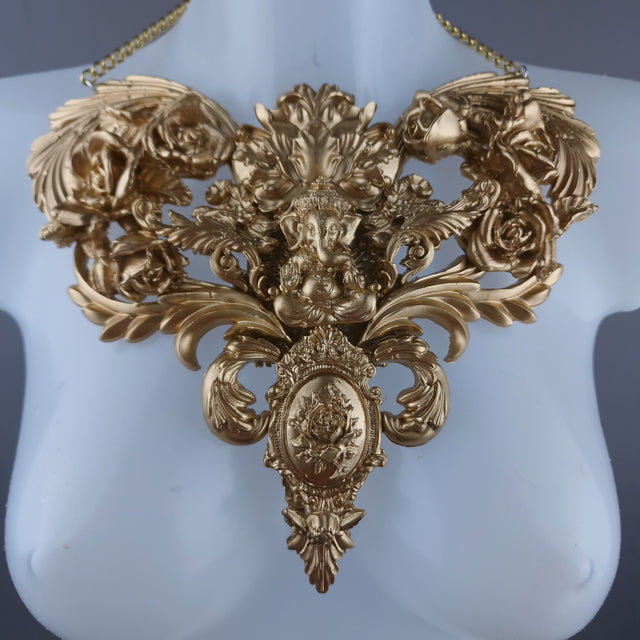 "Beginnings" Gold Ganesh & Filigree Neckpiece