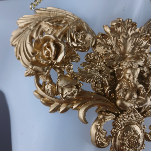 "Beginnings" Gold Ganesh & Filigree Neckpiece