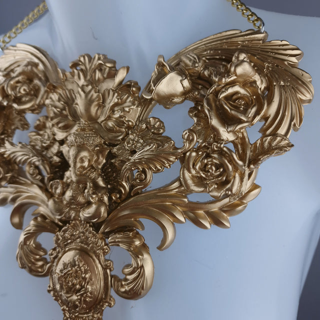 "Beginnings" Gold Ganesh & Filigree Neckpiece