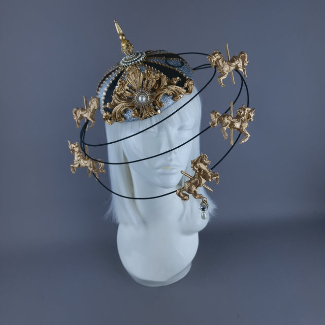 "Cirque Forever" Black, Silver & Gold Circus Carousel Wired Veil Hat