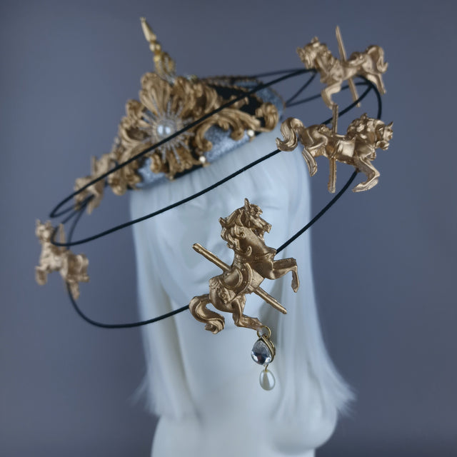 "Cirque Forever" Black, Silver & Gold Circus Carousel Wired Veil Hat