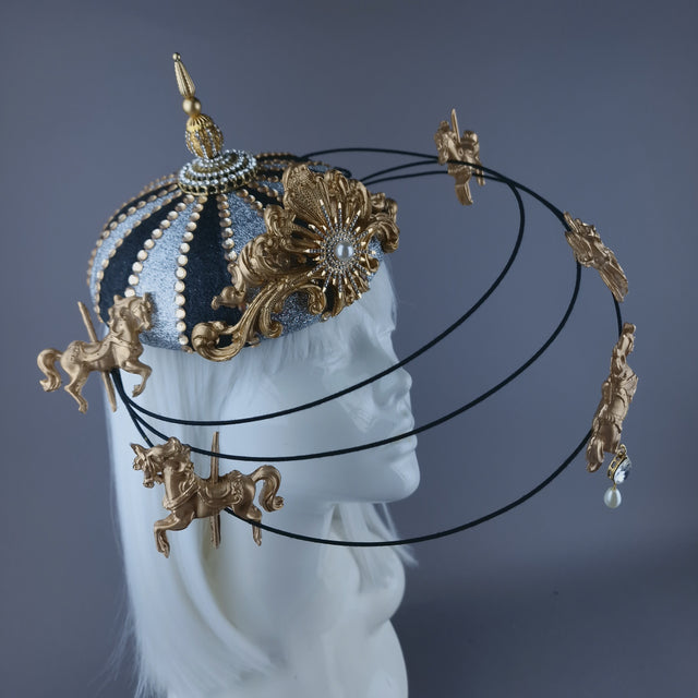 "Cirque Forever" Black, Silver & Gold Circus Carousel Wired Veil Hat