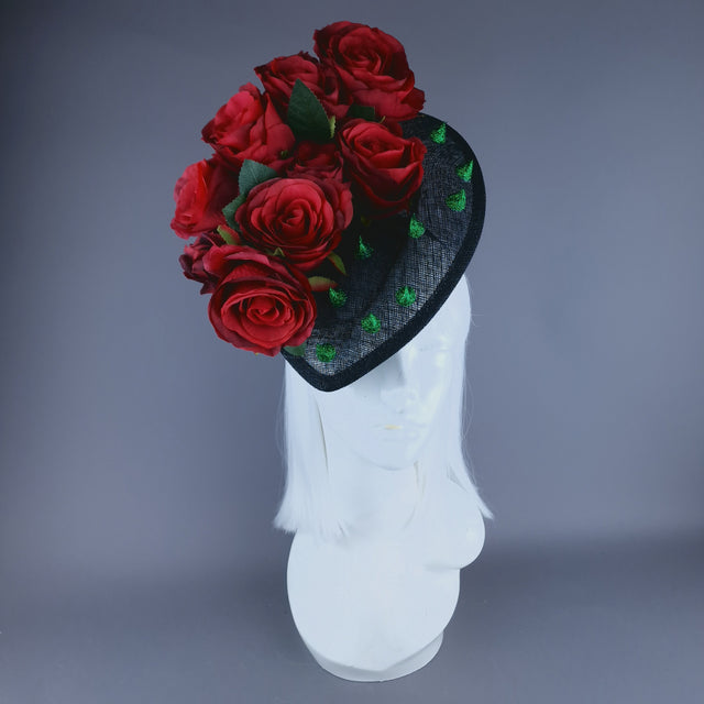 "Love Hurts" Red Rose & Thorns Black Fascinator Hat