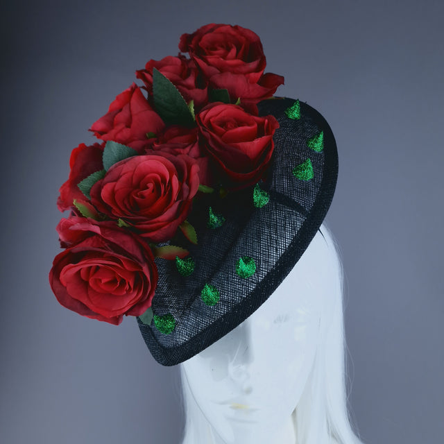 "Love Hurts" Red Rose & Thorns Black Fascinator Hat