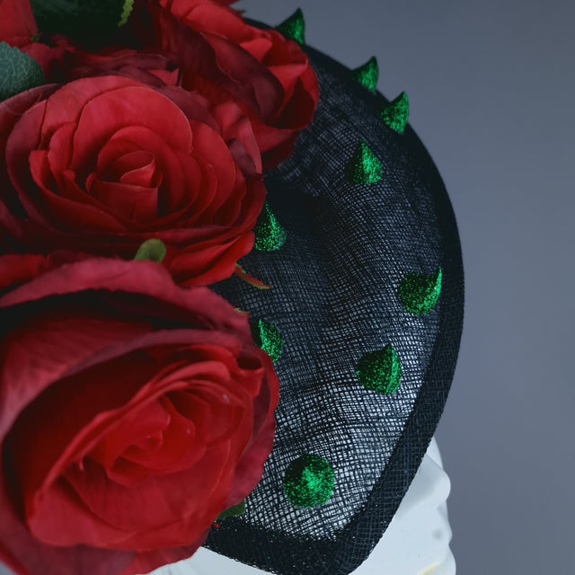 "Love Hurts" Red Rose & Thorns Black Fascinator Hat