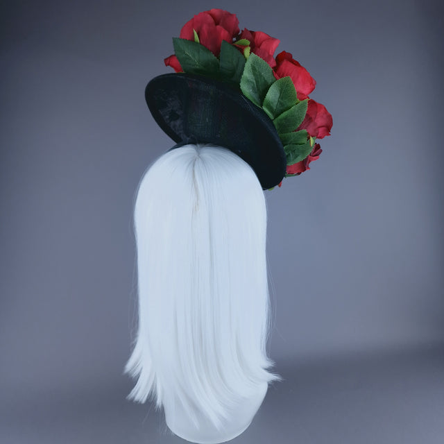"Love Hurts" Red Rose & Thorns Black Fascinator Hat